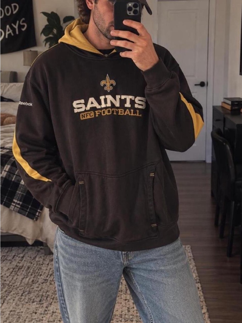 Reebok Black and Gold New Orleans Saints Pullover Hoodie